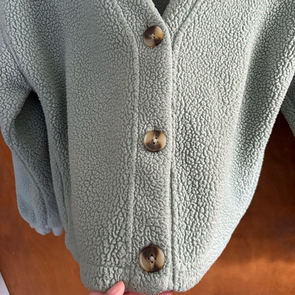 Madewell Resourced Fleece Cropped Teddy Cardigan Sweater Mint Green Oversized - Picture 9 of 14